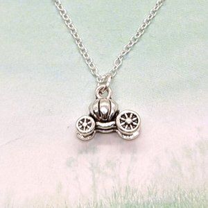 Dainty Cinderella 3D  Pumpkin Carriage Silver Necklace